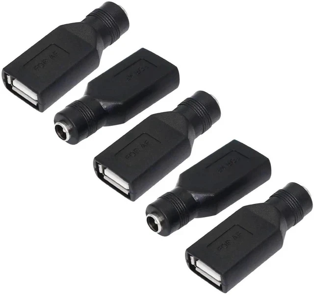 Alt view image 3 of 6 - USB 2.0 A Female to DC 5.5x2.1mm Power Adapter, Nickel-Plated Connector, Corrosion-Resistant, 5 PCS Interchangeable Plugs