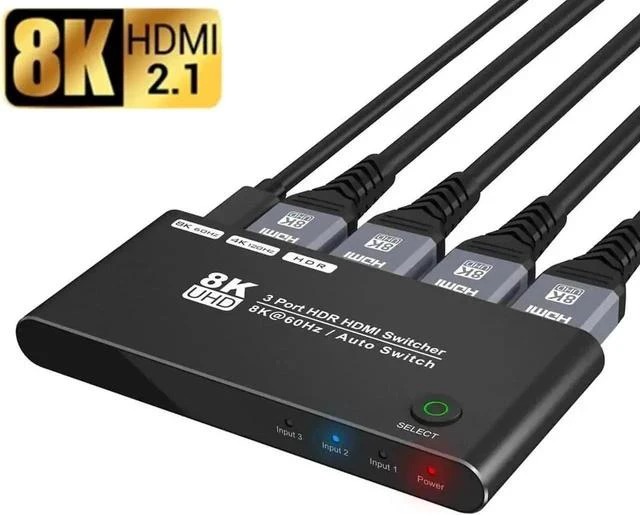 Main image of 3 in 1 Out HDMI 2.1 8K Switcher, 48Gbps High Speed Ultra HD HDMI Switch Support 8K@60Hz 4K@120Hz HDCP2.3 HDR, Video Converter Selector for Xbox Series X, PS5, 8K TV Monitor