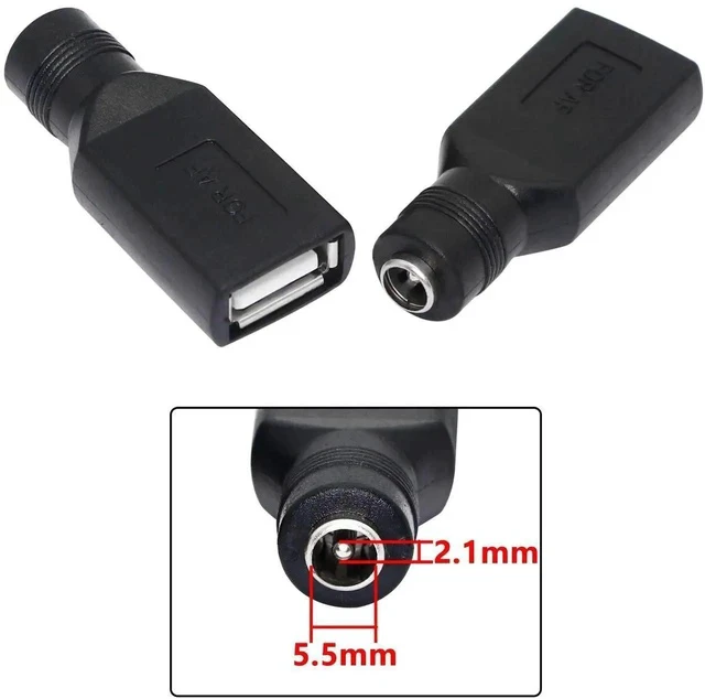 Alt view image 4 of 6 - USB 2.0 A Female to DC 5.5x2.1mm Power Adapter, Nickel-Plated Connector, Corrosion-Resistant, 5 PCS Interchangeable Plugs