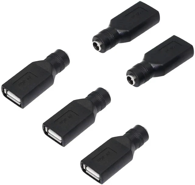 Alt view image 6 of 6 - USB 2.0 A Female to DC 5.5x2.1mm Power Adapter, Nickel-Plated Connector, Corrosion-Resistant, 5 PCS Interchangeable Plugs