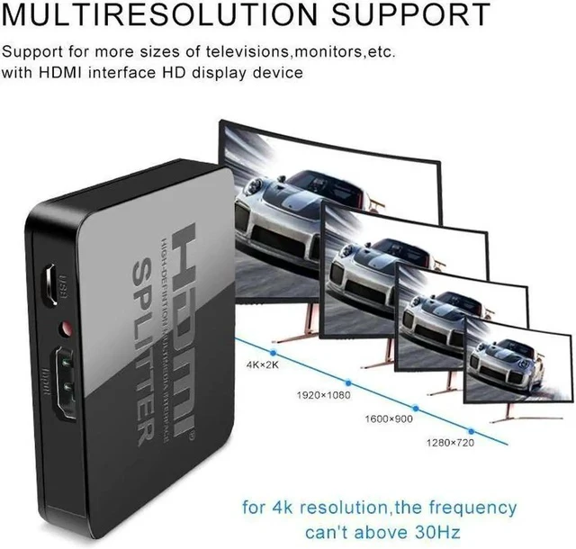Alt view image 7 of 7 - Hdmi Splitter 1 in 2 Out Powered Full Ultra HD 1080P V1.4 HDMI Display,Support 4K/2K and 3D Resolutions 1 Input to 2 Outputs