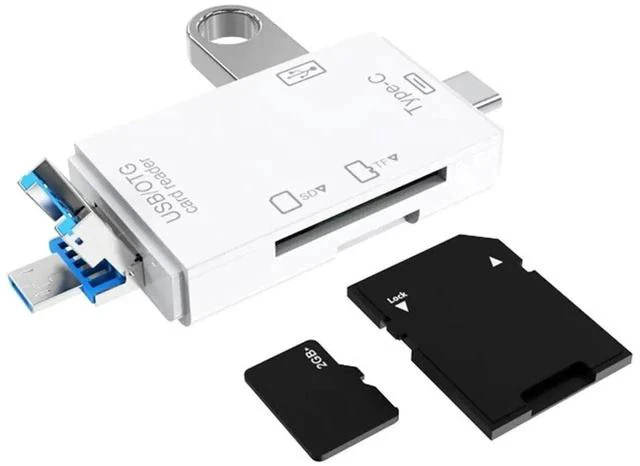 Main image of 6-in-1 Type-C USB Card Reader for Smartphone and PC, USB20 OTG Card Reader with Type-A and Type-C, Multifunctional Card Reader for Photos, Videos, and Digital Camera White