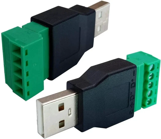 Alt view image 3 of 7 - USB 2.0 A Screw Terminal Block Adapter USB 2.0 A Male to 5 Pin/Way Female Bolt Screw Shield terminals Pluggable Type Adapter Connector for Charging and Data Transfer (2Pack/Male)