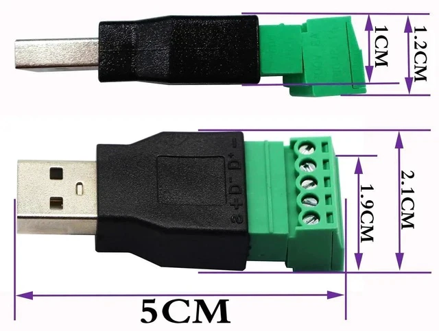 Alt view image 5 of 7 - USB 2.0 A Screw Terminal Block Adapter USB 2.0 A Male to 5 Pin/Way Female Bolt Screw Shield terminals Pluggable Type Adapter Connector for Charging and Data Transfer (2Pack/Male)