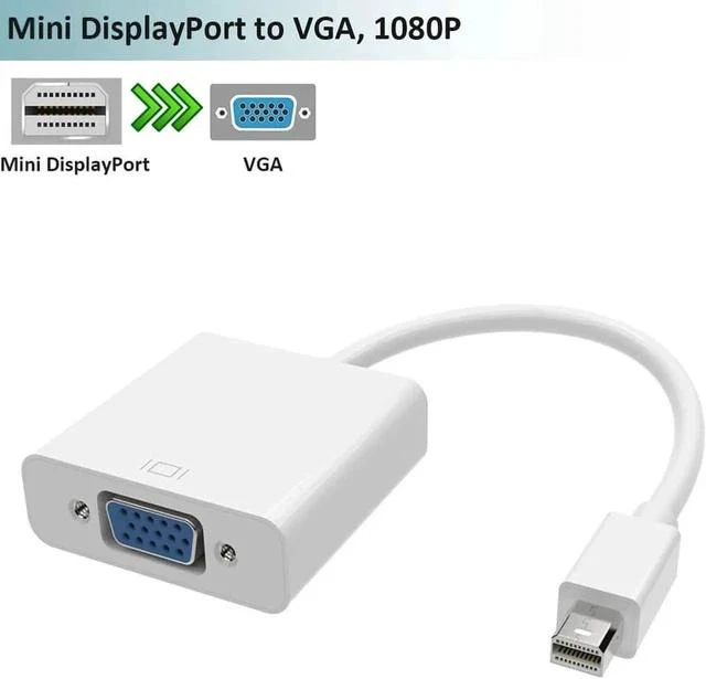 Main image of Active Thunderbolt Mini DisplayPort to VGA Adapter, Mini DP to VGA Converter Supports Max 1920x1200 1080P Full HD, Compact White MDP to VGA Dongle for Laptop, PC, Monitor, Projector