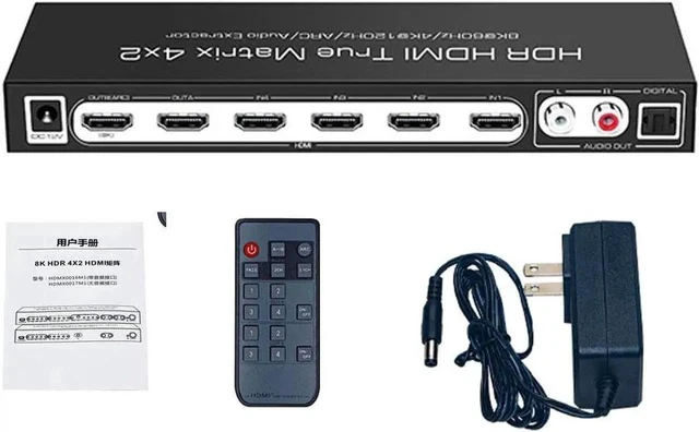 Alt view image 5 of 7 - 4x2 True HDMI 2.1 Matrix 4 in 2 Out 8K@60Hz 4K@120Hz with Audio Extractor, 48Gbps Bandwidth HDMI Matrix Switcher Splitter Supports ARC, HDR, HDCP 2.3, Independent Optical & Analog Audio Output