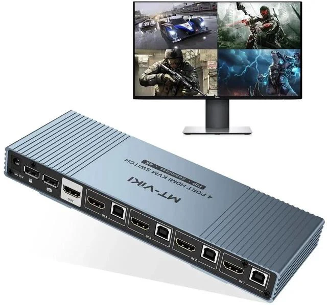 Main image of MT-VIKI 4x1 4K Quad HDMI KVM Multi-Viewer Switch, PIP & POP Screen Modes, One Set Keyboard Mouse Monitor Controls 4 PCs, 4K@30Hz Seamless Switch via Hotkeys & Front Buttons