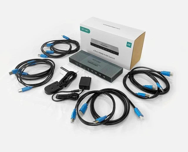Alt view image 3 of 7 - MT-VIKI 4x1 4K Quad HDMI KVM Multi-Viewer Switch, PIP & POP Screen Modes, One Set Keyboard Mouse Monitor Controls 4 PCs, 4K@30Hz Seamless Switch via Hotkeys & Front Buttons