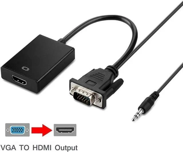 Main image of Aluminum VGA Male to HDMI Female Converter Adapter with 3.5mm Audio Cable & Micro USB Power Cord, VGA to HDMI Signal Transmitter for HDTV, Monitor, DVD Player, Tablet PC & Digital Camera