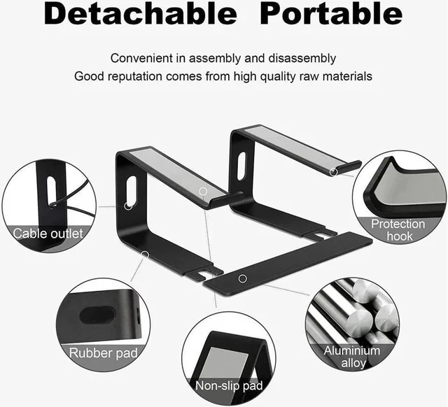 Alt view image 6 of 6 - Ergonomic Aluminum Laptop Cooling Stand Lap Desk Tray for Bed Couch Protable Detachable notebook macbook pro computer riser desktop holder,For All Laptops 10-15.6"MacBook Pro iPad Air