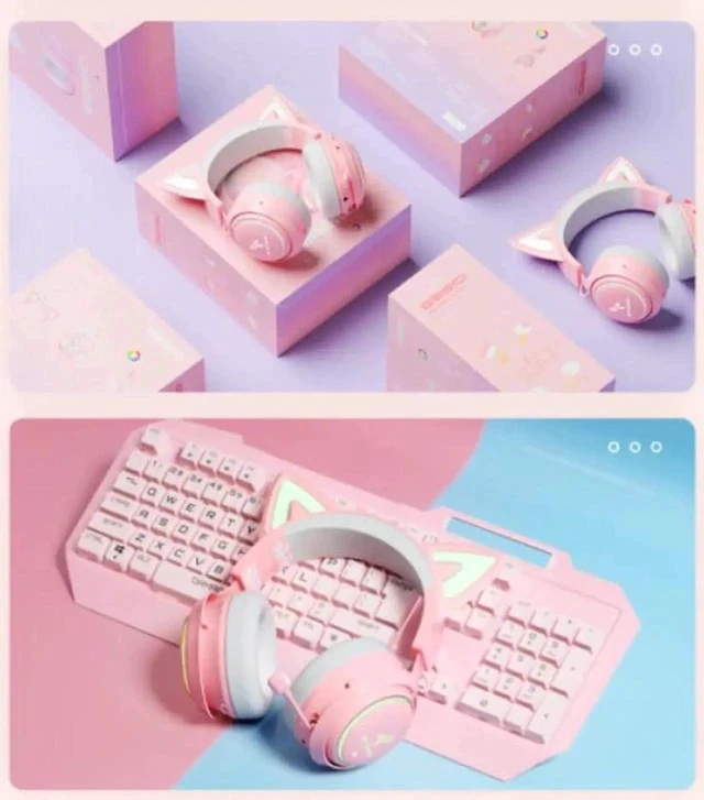 Alt view image 3 of 5 - Gemdeck Wired Headphones Cat Ear LED Light Headset Bluetooth Foldable Headphones Gift