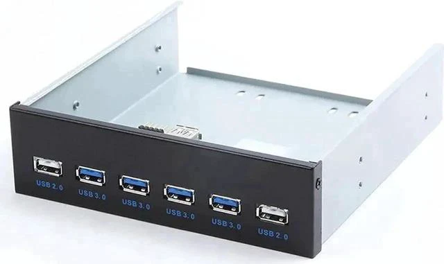 Alt view image 3 of 3 - 5.25 Inch Metal Bracket 6-Port Front Panel USB Hub, 4 USB 3.0 + 2 USB 2.0 Optical Drive Bay Expansion Splitter with 20Pin Motherboard USB Header Cable for Desktop PC Chassis