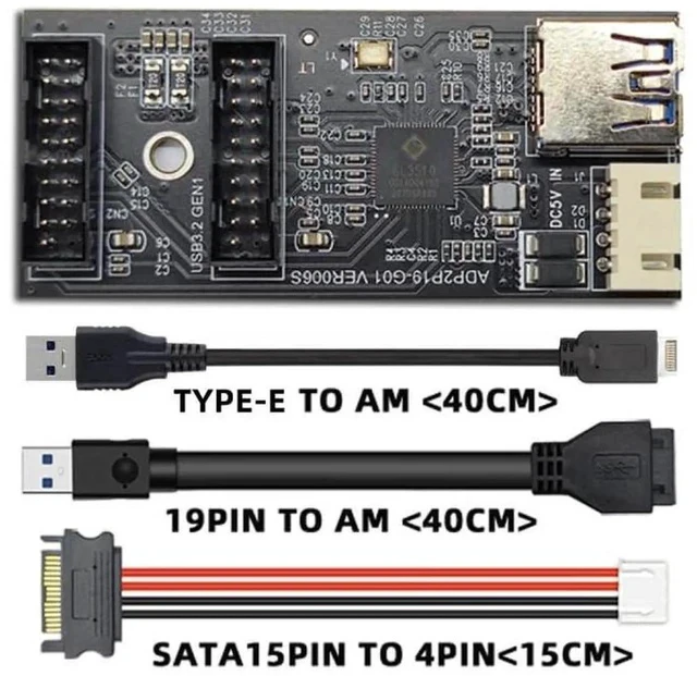 Alt view image 2 of 7 - Type-E / 19/20Pin Internal Header Splitter Hub, Convert Single Port to Dual 19/20Pin USB 3.0 Female Ports, 5Gbps Bare PCBA Adapter for Desktop Motherboard