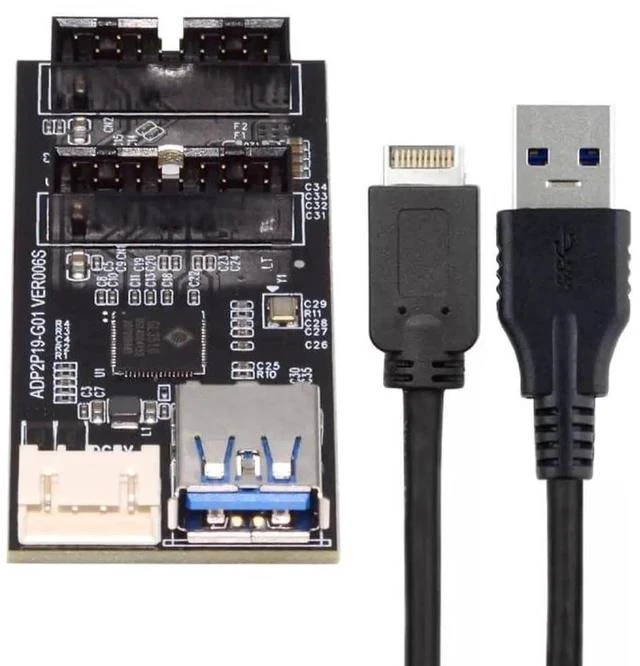 Main image of Type-E / 19/20Pin Internal Header Splitter Hub, Convert Single Port to Dual 19/20Pin USB 3.0 Female Ports, 5Gbps Bare PCBA Adapter for Desktop Motherboard