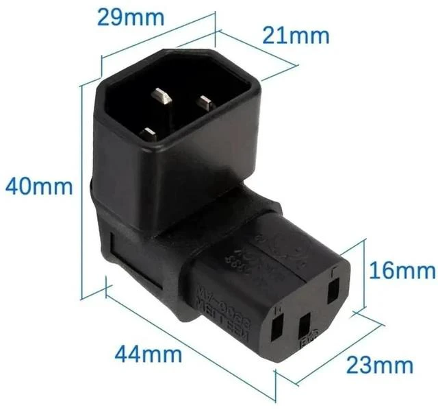 Alt view image 7 of 7 - 90-Degree Up Angled IEC320 C14 Male to C13 Female Power Adapter, 10A 250V Right Angle Turning Connector for PC, Monitor, PDU, Printer
