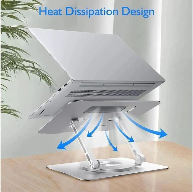 Alt view image 4 of 6 - Laptop Stand with 360 Rotating Base for Desk, Metal Computer Riser, Heavy Stable PC Holder, Ergonomic Laptops Elevator for 10 to 16 Inches Notebook Computer tablet, Silver