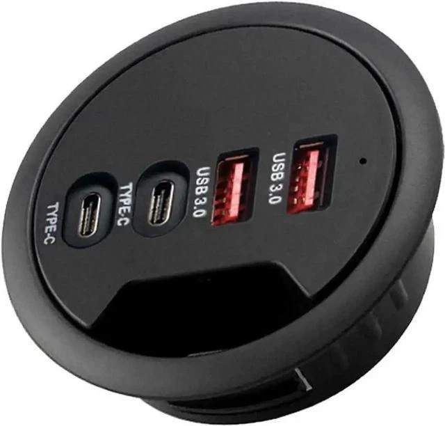 Main image of 60mm/2.36 Inch Grommet Mount USB 3.0 Desk Hub, 2×USB-A + 2×USB-C Ports for Data & Charging, Table Hole Installation Splitter with 5V/2A External Power Adapter for Office Desks