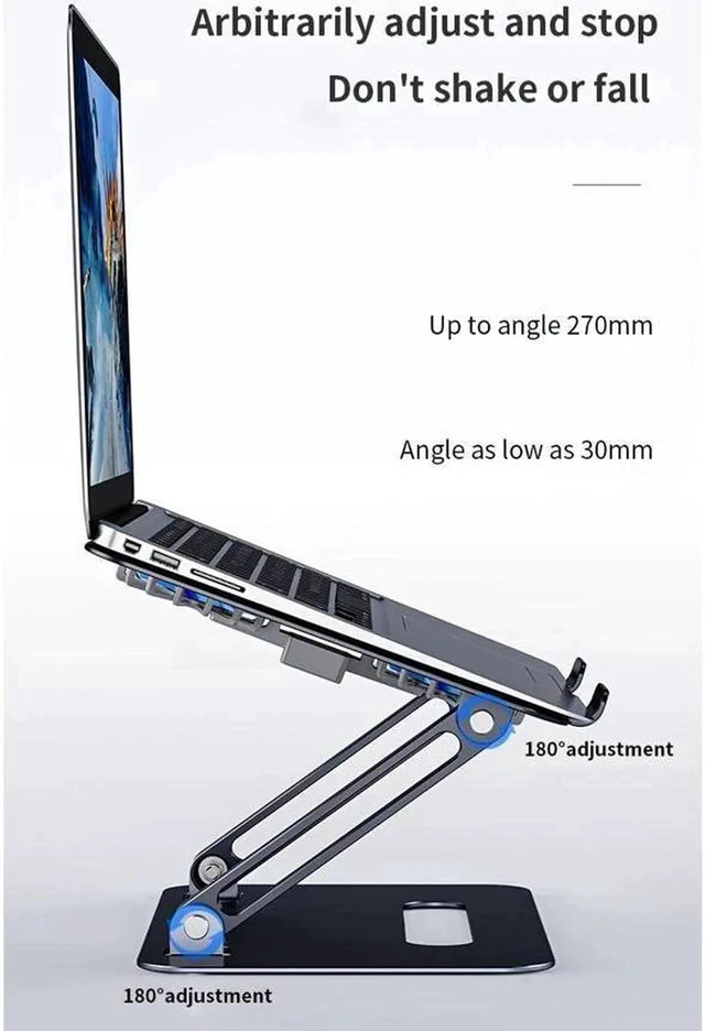 Alt view image 3 of 6 - Ergonomic Foldable Laptop Tablet Cooling Stand Aluminum Protable Ultrabook notebook macbook computer riser desktop holder with 2 High-speed Fan,For All Laptop Tablets 11-17.3"MacBook Pro