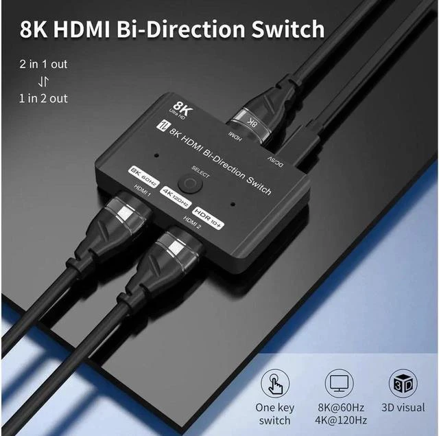 Alt view image 4 of 7 - HDMI 2.1 Ultra 8K HD Bi-Directional Switch 8K@60Hz 4K@120Hz 1in 2out 2in 1out High Speed 48Gbps Splitter(Singal Display) Converter Compatible with Xbox X PS5