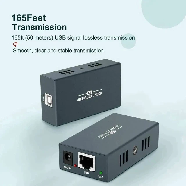 Alt view image 2 of 7 - USB Over Ethernet Extender Kit 165FT, 4-Port USB 2.0 Hub Extension via Single Cat5e/Cat6/Cat7 Cable Up to 50 Meters, Plug and Play No Driver Required USB RJ45 LAN Signal Extender