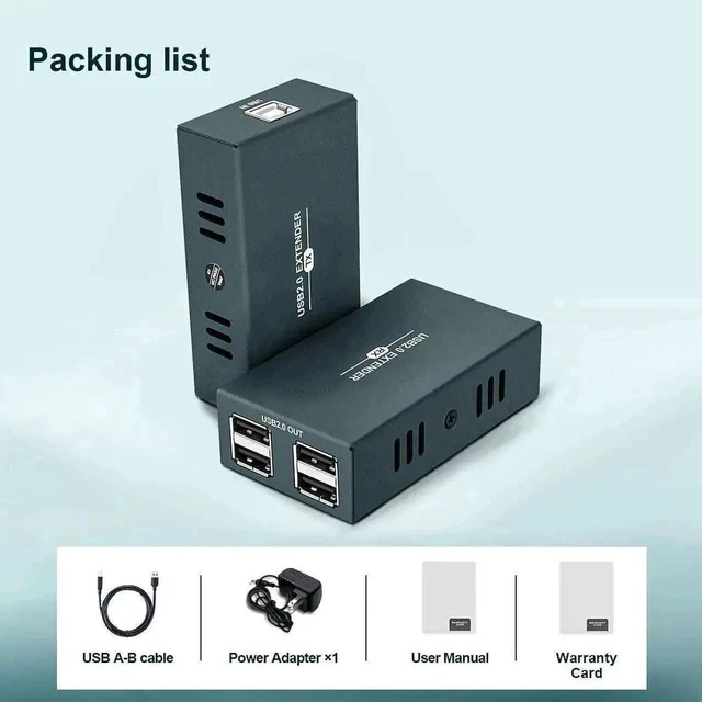 Alt view image 3 of 7 - USB Over Ethernet Extender Kit 165FT, 4-Port USB 2.0 Hub Extension via Single Cat5e/Cat6/Cat7 Cable Up to 50 Meters, Plug and Play No Driver Required USB RJ45 LAN Signal Extender