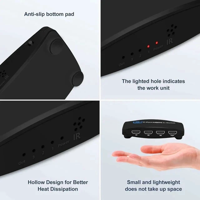 Alt view image 7 of 7 - HDMI Switch 8k Ultra HD 3 in 1 Out, with IR Romote Control, 48Gbps High-Speed HDMI 2.1 Switcher, Support 8K@60Hz, 4K@120Hz, 1080P@240Hz, Compatible with Xbox X, PS5, TV, Monitors