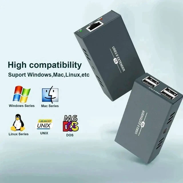 Alt view image 6 of 7 - USB Over Ethernet Extender Kit 165FT, 4-Port USB 2.0 Hub Extension via Single Cat5e/Cat6/Cat7 Cable Up to 50 Meters, Plug and Play No Driver Required USB RJ45 LAN Signal Extender