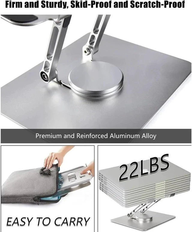 Alt view image 3 of 7 - 360° Rotating Adjustable Laptop Stand,Ergonomic Laptops Elevator for Desk, Metal Computer Riser, Foldable Computer Stand Compatible with 7 to 11 inches Tablets, 10 to 17 Inches Laptops