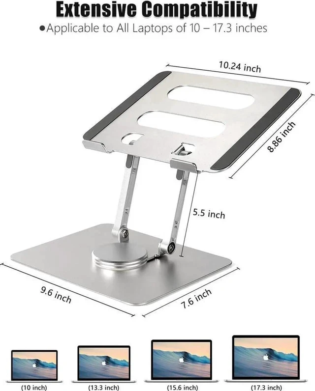 Alt view image 6 of 7 - 360° Rotating Adjustable Laptop Stand,Ergonomic Laptops Elevator for Desk, Metal Computer Riser, Foldable Computer Stand Compatible with 7 to 11 inches Tablets, 10 to 17 Inches Laptops