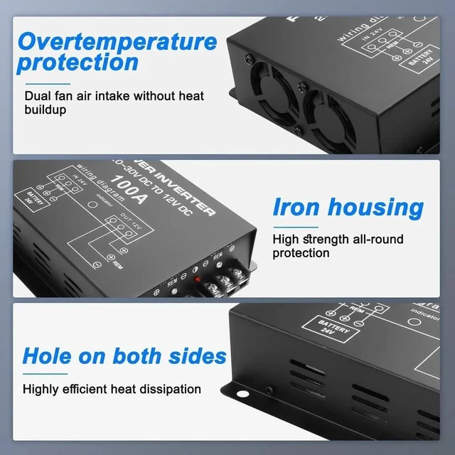 Alt view image 5 of 7 - DC 24V to 12V Step-Down Voltage Converter - 100A, 1200W DC Buck Module Adapter - Car Truck Vehicle Power Supply - 1 Pcs