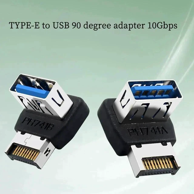 Alt view image 4 of 7 - PH741A Type-E to USB 3.0 90-Degree Adapter 10Gbps Front Panel Header Socket with Housing for PC Motherboard