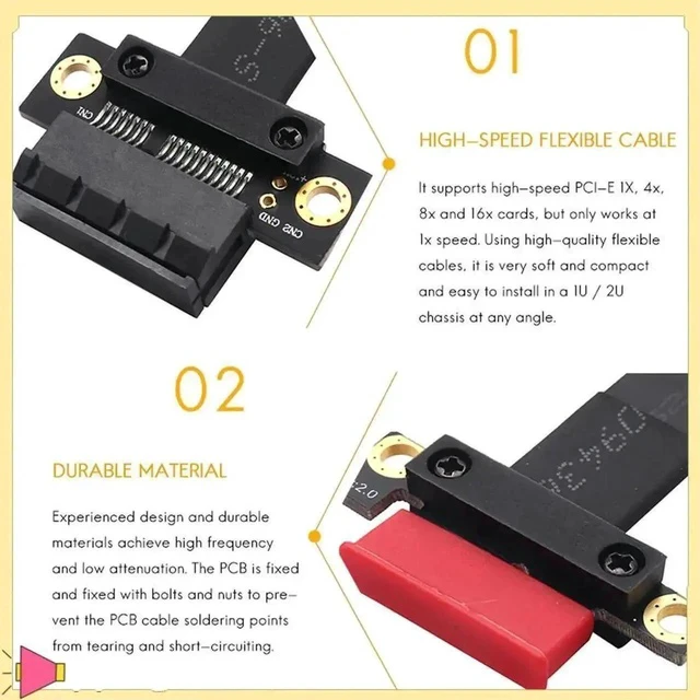 Alt view image 4 of 4 - PCIe 1X to 1X Slot Riser Extension Card, Gold-Plated PCI Express X1 Ribbon Cable Adapter for BTC Mining Machine