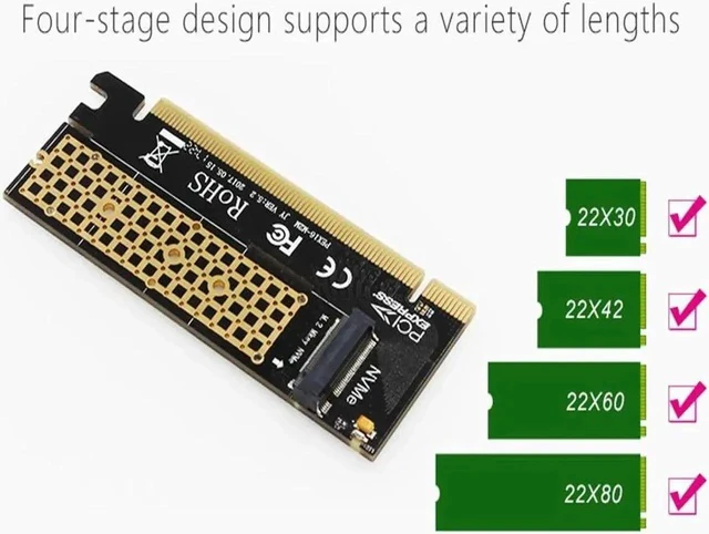 Alt view image 2 of 5 - M.2 NVMe SSD Adapter M2 to PCIE 3.0 X16 Controller Card M Key Interface Support PCI Express 3.0 x4 2230-2280 Size M.2 FULL SPEED