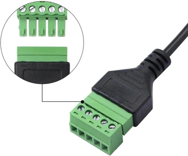 Alt view image 3 of 7 - 1FT USB 2.0 Type A Male to 5Pin Screw Terminal Female Adapter Cable, Solderless USB Data & Charging Extension Cord