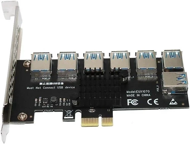Alt view image 2 of 6 - Gold PCI Express Multiplier Riser PCIE 1 to 7 PCI Express X16 USB Miner Adapter Extender PCI-e Riser For PC Graphics Card Mining