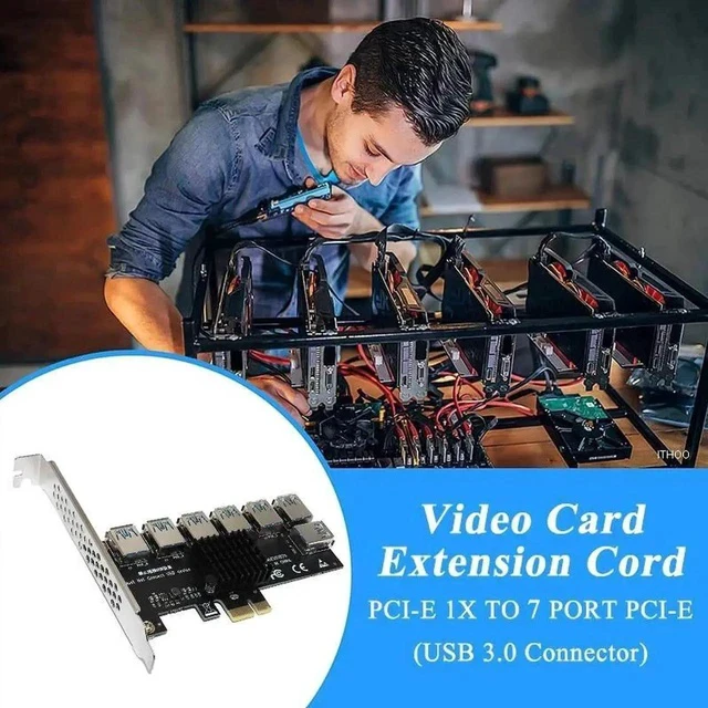 Alt view image 3 of 6 - Gold PCI Express Multiplier Riser PCIE 1 to 7 PCI Express X16 USB Miner Adapter Extender PCI-e Riser For PC Graphics Card Mining