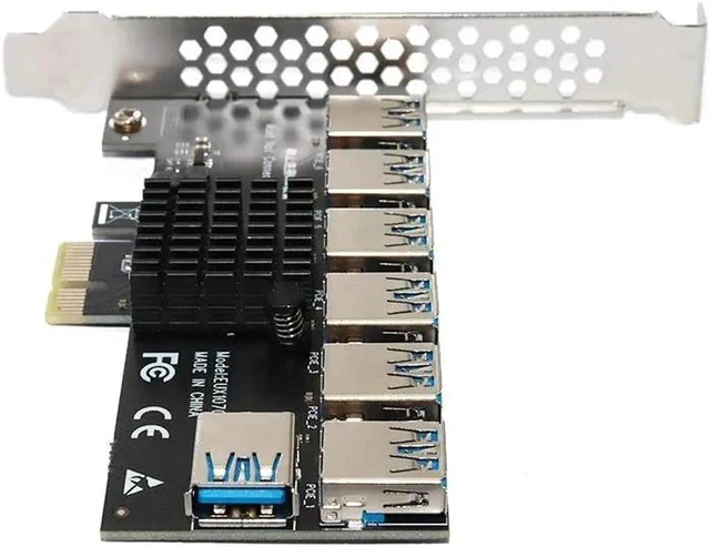 Alt view image 6 of 6 - Gold PCI Express Multiplier Riser PCIE 1 to 7 PCI Express X16 USB Miner Adapter Extender PCI-e Riser For PC Graphics Card Mining