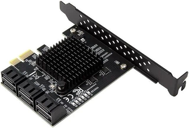 Alt view image 3 of 5 - 6 Ports SATA Card Marvell 88SE9215 chip SATA 3.0 to PCIe Expansion Card PCI Express SATA Adapter SATA3 Converter with Data Cable