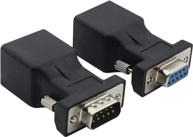 Main image of 2 Pack DB9 9-Pin Male VGA to RJ45 Female Extender Adapter, VGA Signal Over Cat5/Cat6 LAN Cable Converter Connector