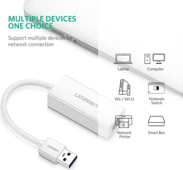 Alt view image 5 of 7 - USB Ethernet Adapter USB 2.0 Network Card to RJ45 Lan for Windows 10 Xiaomi Mi Box 3 Nintend Switch Ethernet USB, White