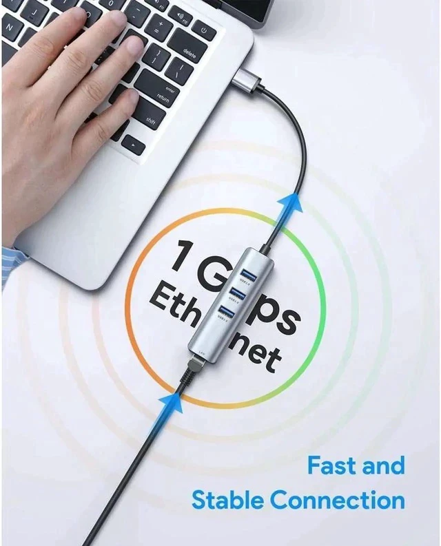 Alt view image 7 of 7 - USB 3.0 to Ethernet Adapter, 4 in 1 USB 3.0 Hub Ethernet with 3 USB 3.0 Ports/Gigabit Rj45, Plug & Play, USB to Network Adapter for MacBook Pro/Air, XPS Be the first to review this product... Ask Or