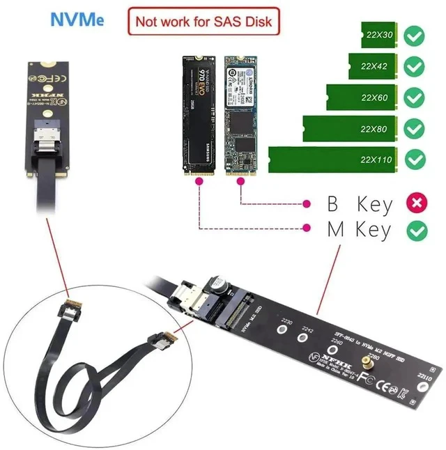 Alt view image 4 of 7 - 40cm NGFF M-Key NVMe Male to Female Extension Cable with SFF-8654 Connector, Compatible with Motherboard 2280/22110 NVMe SSD