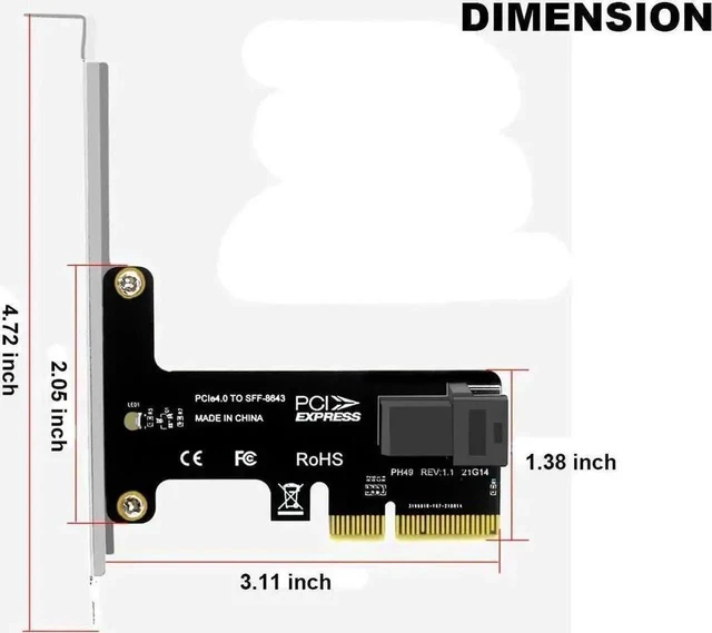 Alt view image 4 of 5 - PCIe X4 to U.2 NVMe SSD Expansion Card Kit, PCI Express to SFF-8643 Mini SAS Adapter Card with 1.64FT SFF-8643 to SFF-8639 Cable, Compatible with Intel SSD 750, P3600, P3700 U.2 Drives