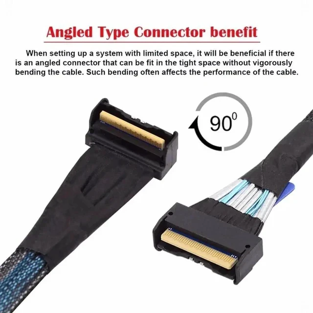 Alt view image 5 of 7 - 35CM Angled PCIe 5.0 MCIO Mini Cool Edge IO Extension Cable, SFF-8654 8i 74Pin Male to Male Server High-Speed Extender Cord