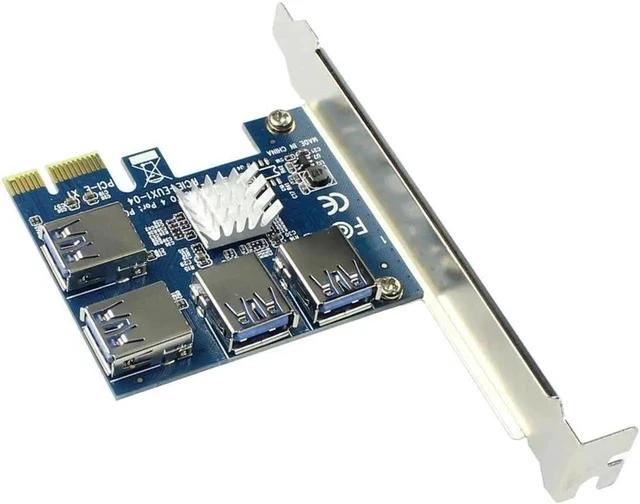 Alt view image 2 of 6 - PCIe 1 to 4 PCI-express 16X slots Riser Card PCI-E 1X to External 4 PCI-e USB 3.0 Adapter Multiplier Card for Bitcoin Miner