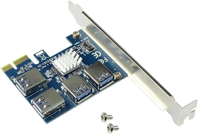 Alt view image 3 of 6 - PCIe 1 to 4 PCI-express 16X slots Riser Card PCI-E 1X to External 4 PCI-e USB 3.0 Adapter Multiplier Card for Bitcoin Miner