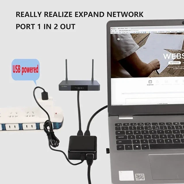 Alt view image 7 of 7 - RJ45 Network Splitter Adapter Gigabit,1000Mbps Ethernet Cable Splitter 1 to 2, RJ45 Network Extension Connector,Two Devices Share The Internet at The Same Time(Gigabit 1 to 2)