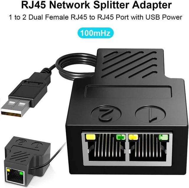 Alt view image 3 of 7 - RJ45 Splitter Adapter with USB Power Cable,Ethernet Cable Splitter Cat5 Cat5e,Cat6,Cat7,RJ45 Network Extension Connector Ethernet Cable Sharing Kit for RouterTV Box Camera PC Lapop Black