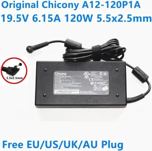 Alt view image 2 of 2 - Chicony 19.5V 6.15A 120W A12-120P1A AC Power Supply Adapter for GE60 GE72 GP60 GP70 PE62 GL62 GF63 Laptop Charger