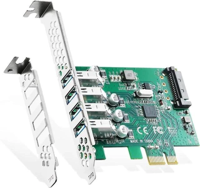 Main image of PCIE to 4 Ports USB 3.0 Expansion Card, Self-Powered, Low Profile Bracket, USB3 Hub Controller Adapter for Windows 10/11